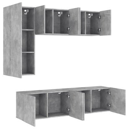 5-Delige Tv-Wandmeubelset Bewerkt Hout Betongrijs