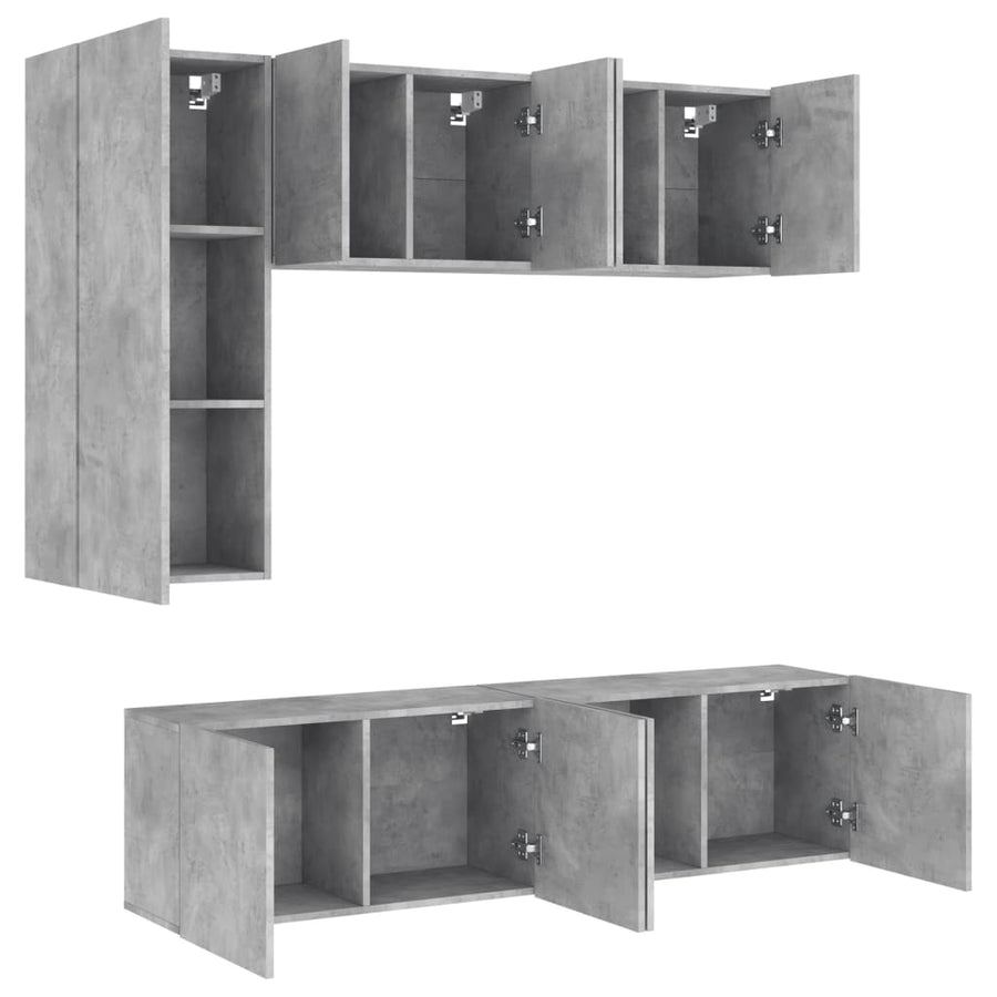 5-Delige Tv-Wandmeubelset Bewerkt Hout Betongrijs