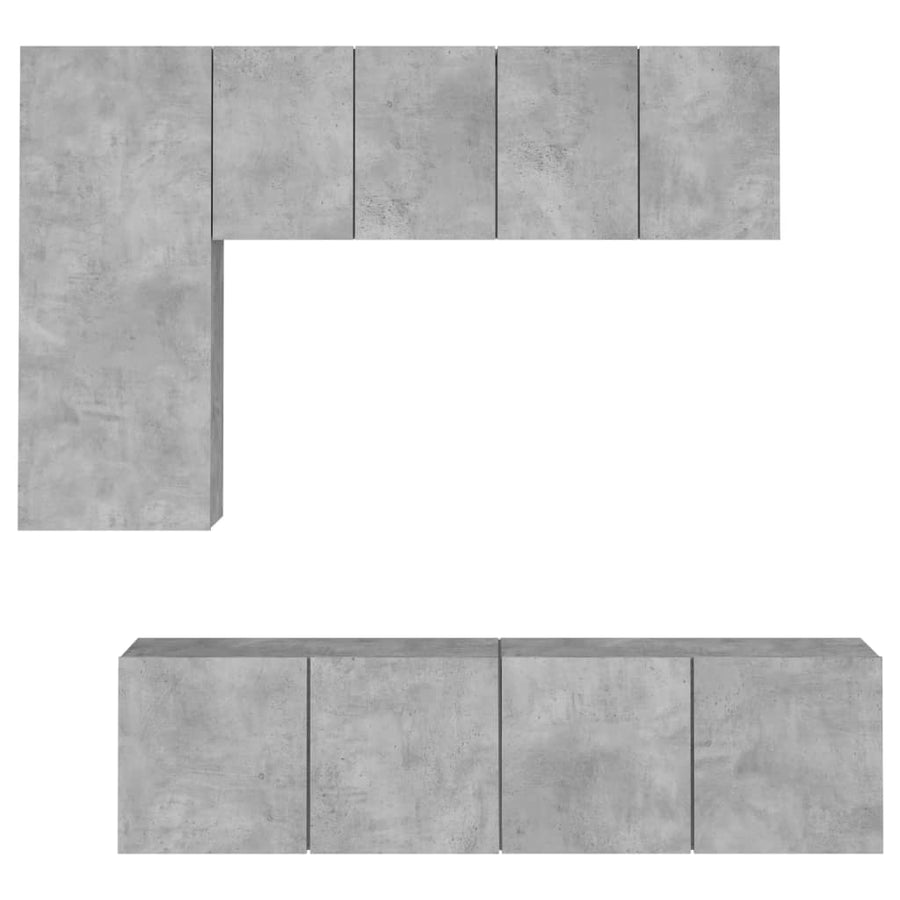 5-Delige Tv-Wandmeubelset Bewerkt Hout Betongrijs