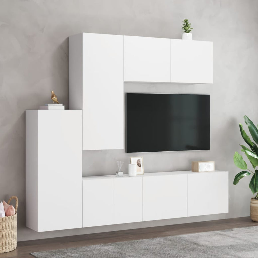 5-Delige Tv-Meubelset Bewerkt Hout Wit