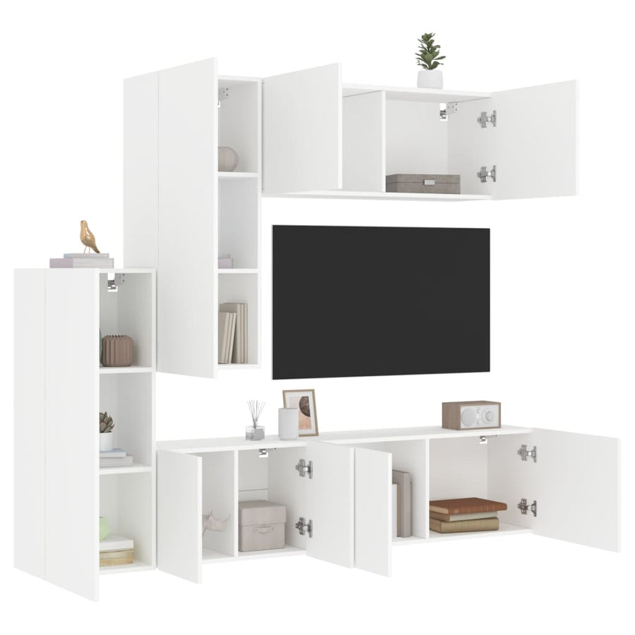 5-Delige Tv-Meubelset Bewerkt Hout Wit