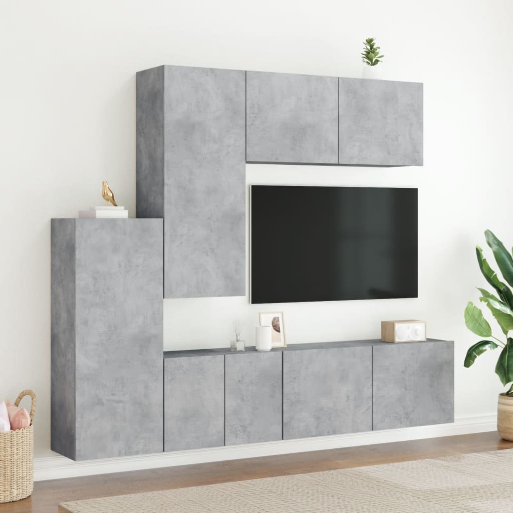 5-Delige Tv-Wandmeubelset Bewerkt Hout Betongrijs