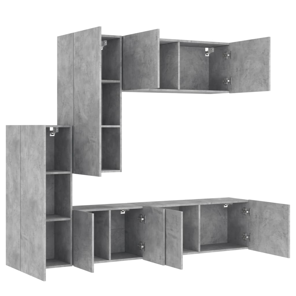 5-Delige Tv-Wandmeubelset Bewerkt Hout Betongrijs