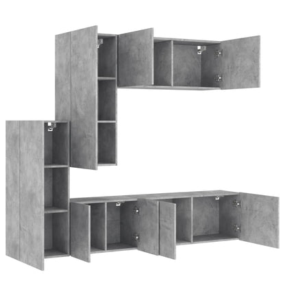 5-Delige Tv-Wandmeubelset Bewerkt Hout Betongrijs