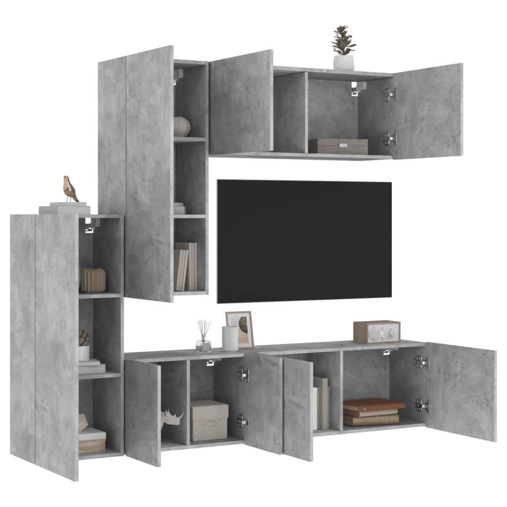 5-Delige Tv-Wandmeubelset Bewerkt Hout Betongrijs