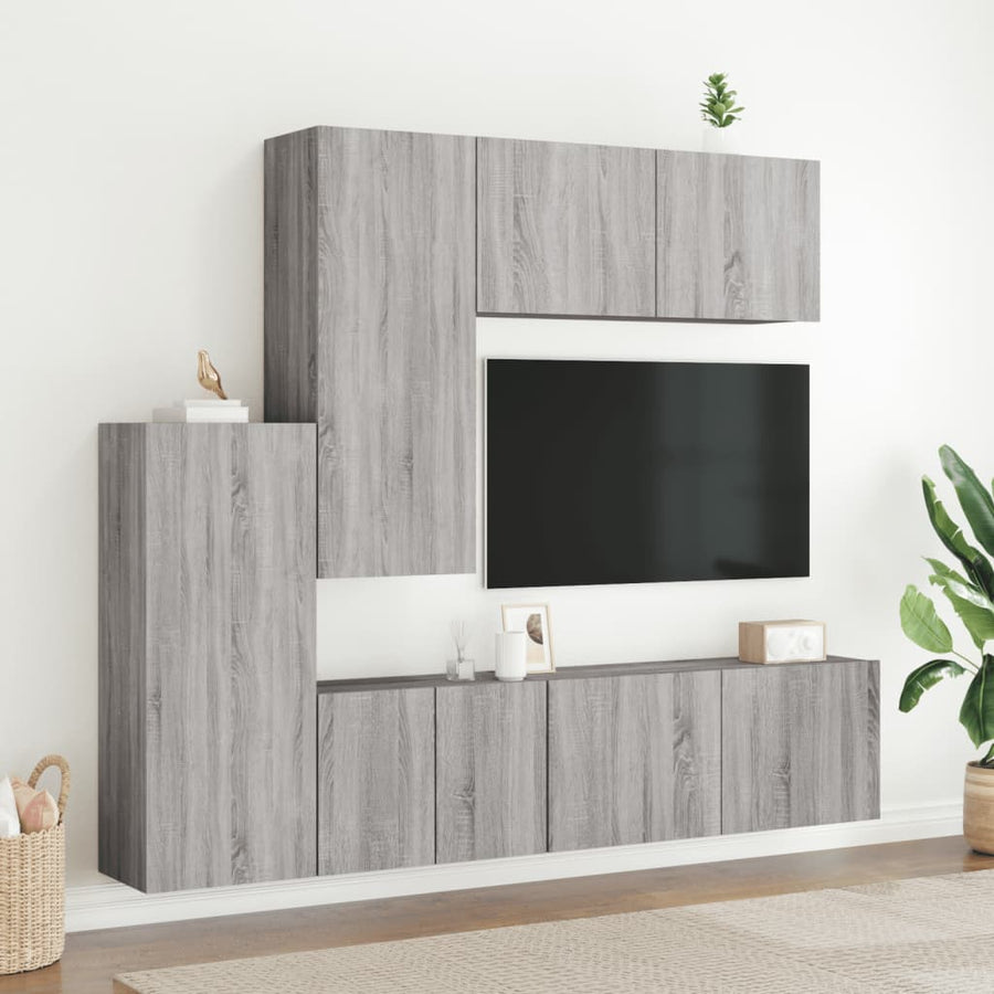 5-Delige Tv-Wandmeubelset Eikenkleurig Grijs sonoma