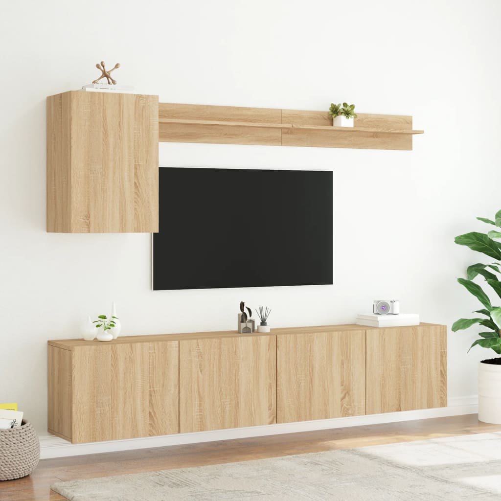 5-delige Tv-wandmeubelset bewerkt hout sonoma eikenkleurig