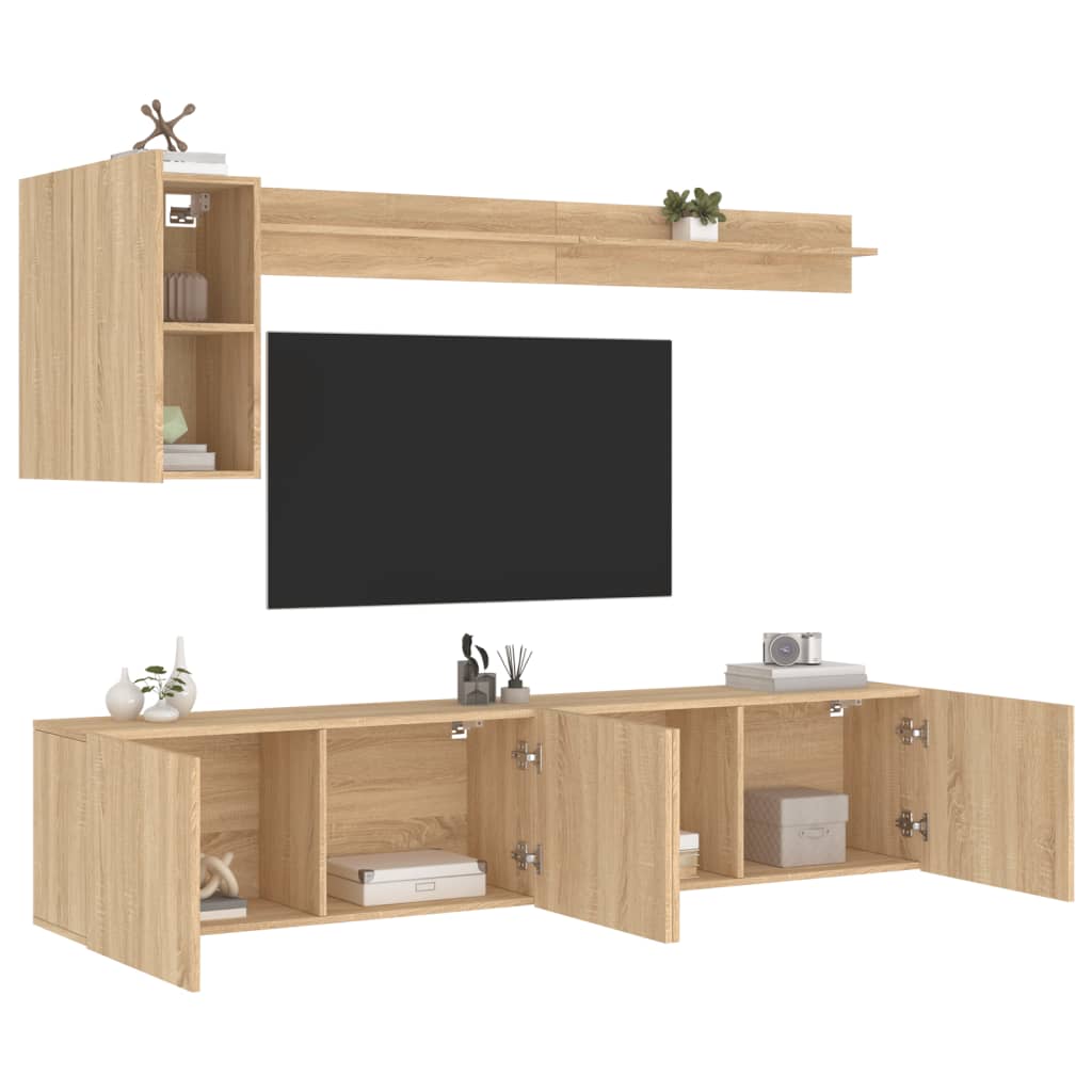 5-delige Tv-wandmeubelset bewerkt hout sonoma eikenkleurig