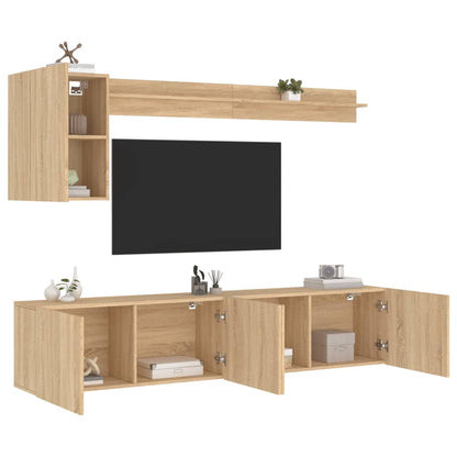 5-delige Tv-wandmeubelset bewerkt hout sonoma eikenkleurig