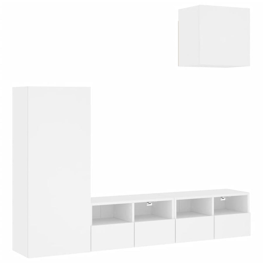 4-Delige Tv-Meubelset Bewerkt Hout Wit