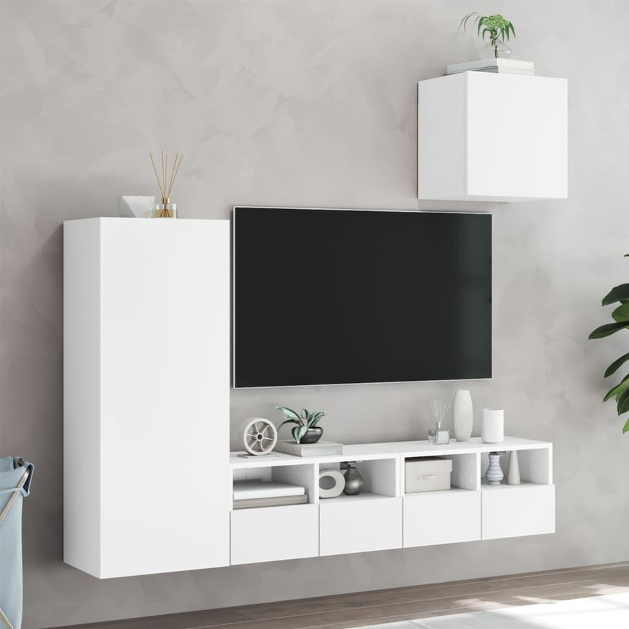 4-Delige Tv-Meubelset Bewerkt Hout Wit