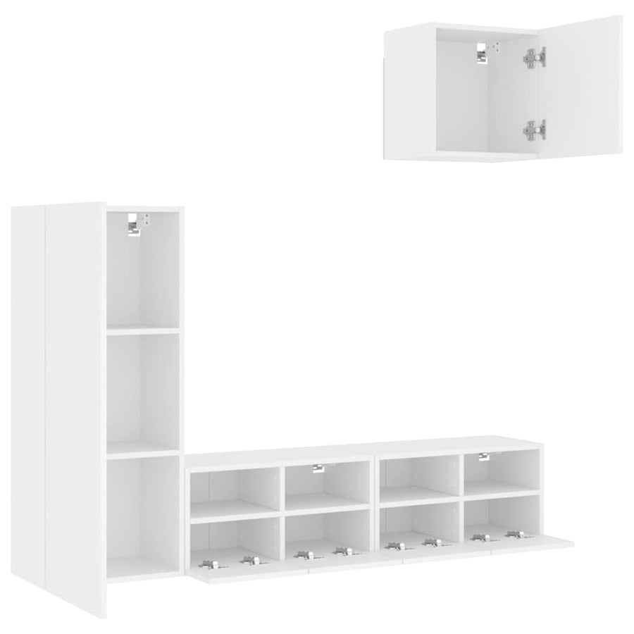 4-Delige Tv-Meubelset Bewerkt Hout Wit