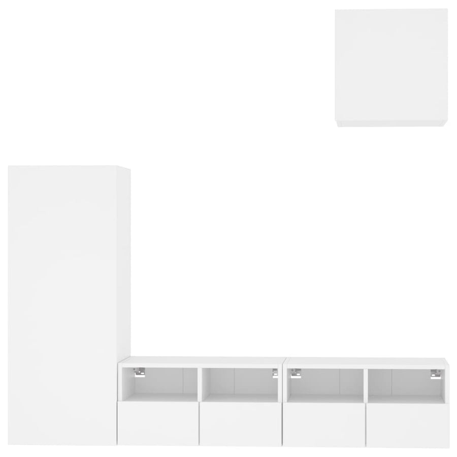 4-Delige Tv-Meubelset Bewerkt Hout Wit
