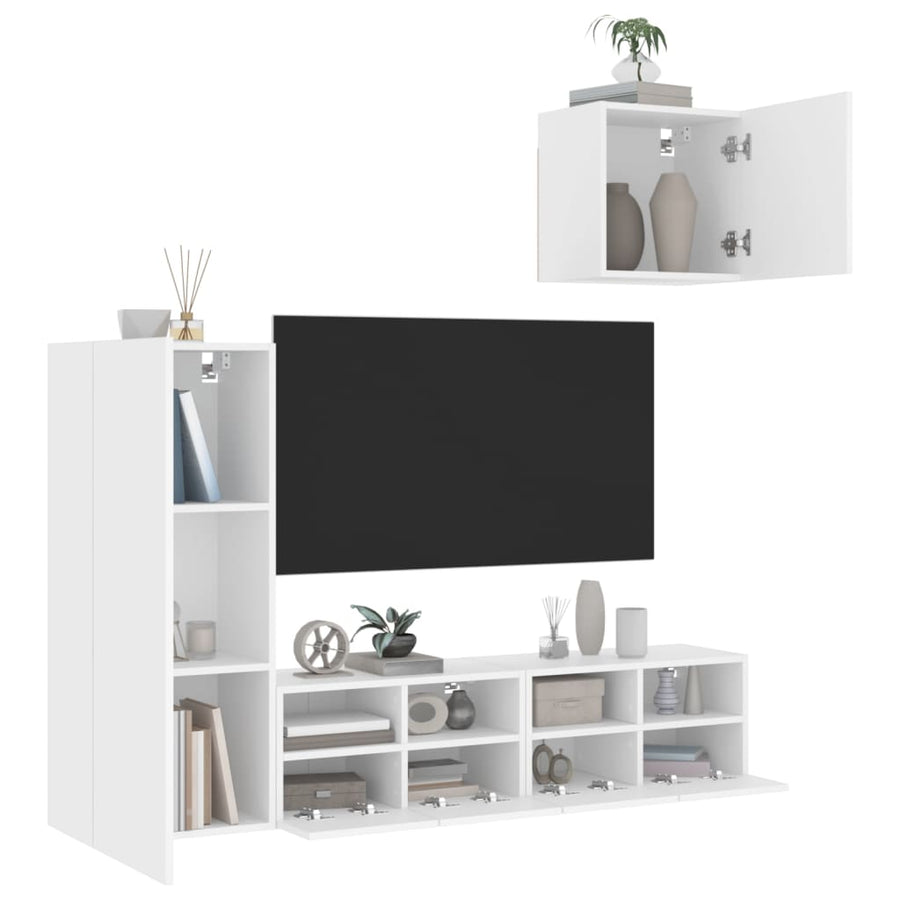 4-Delige Tv-Meubelset Bewerkt Hout Wit