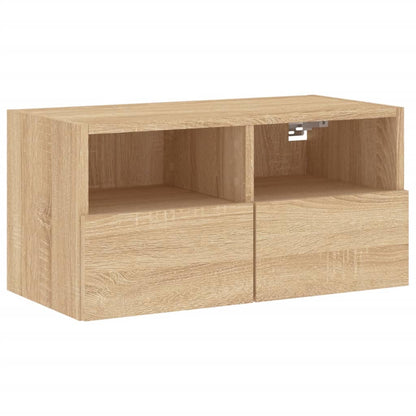 4-Delige Tv-Wandmeubelset Bewerkt Hout Kleurig Sonoma eiken