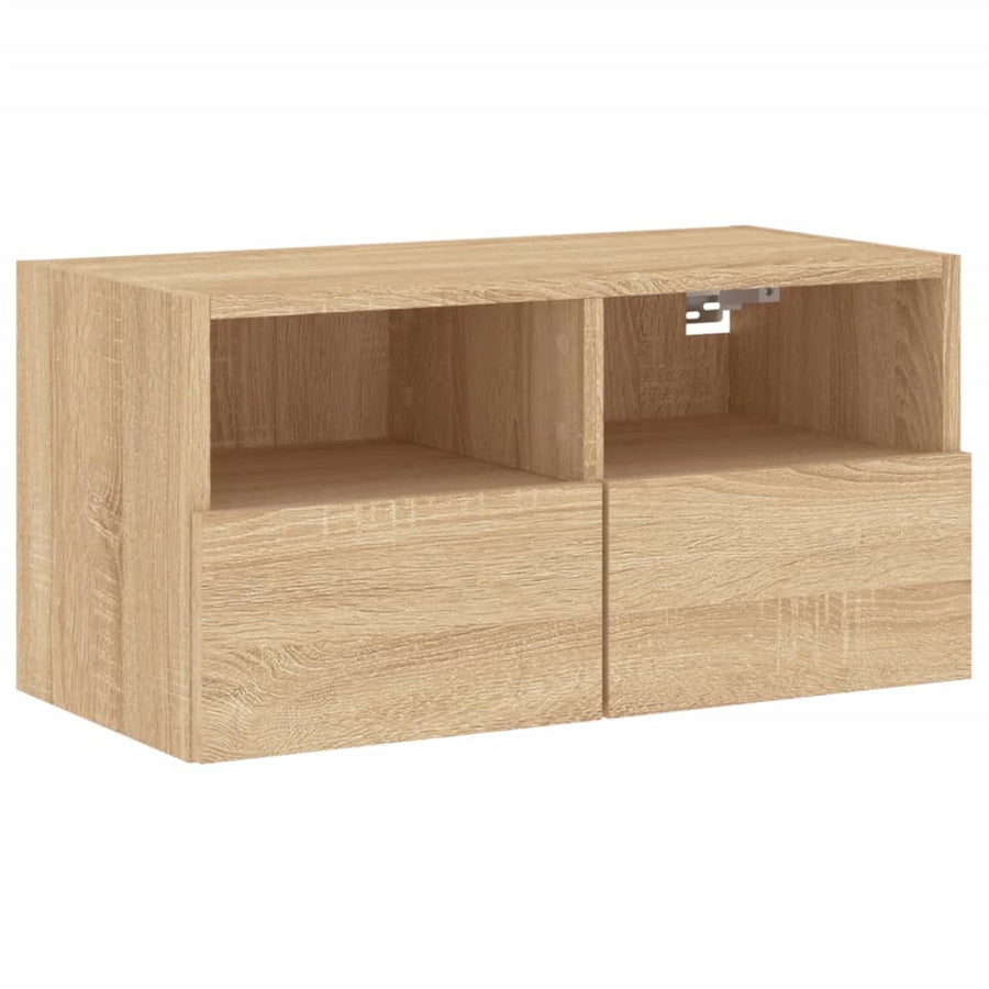 4-Delige Tv-Wandmeubelset Bewerkt Hout Kleurig Sonoma eiken
