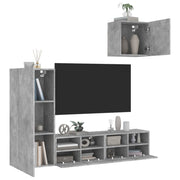 Tv-wandmeubelset 4-delig bewerkt hout betongrijs