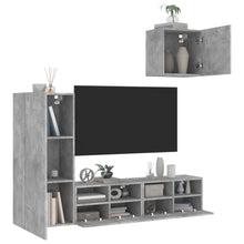 4-Delige Tv-Wandmeubelset Bewerkt Hout Betongrijs