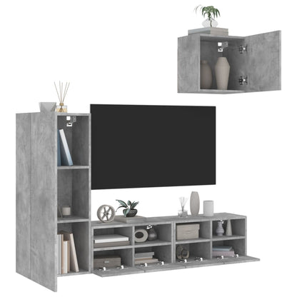 4-Delige Tv-Wandmeubelset Bewerkt Hout Betongrijs