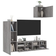 Tv-wandmeubelset 4-delig grijs bewerkt hout