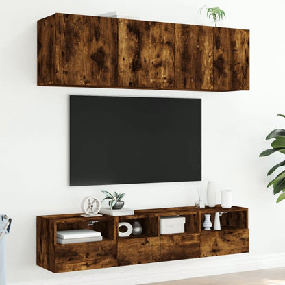 5-Delige Tv-Wandmeubelset Bewerkt Hout Kleurig Gerookt eiken