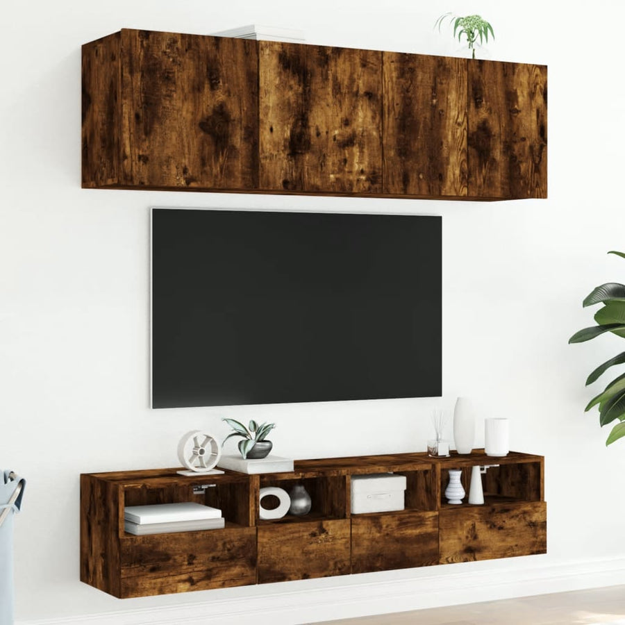 5-Delige Tv-Wandmeubelset Bewerkt Hout Kleurig Gerookt eiken