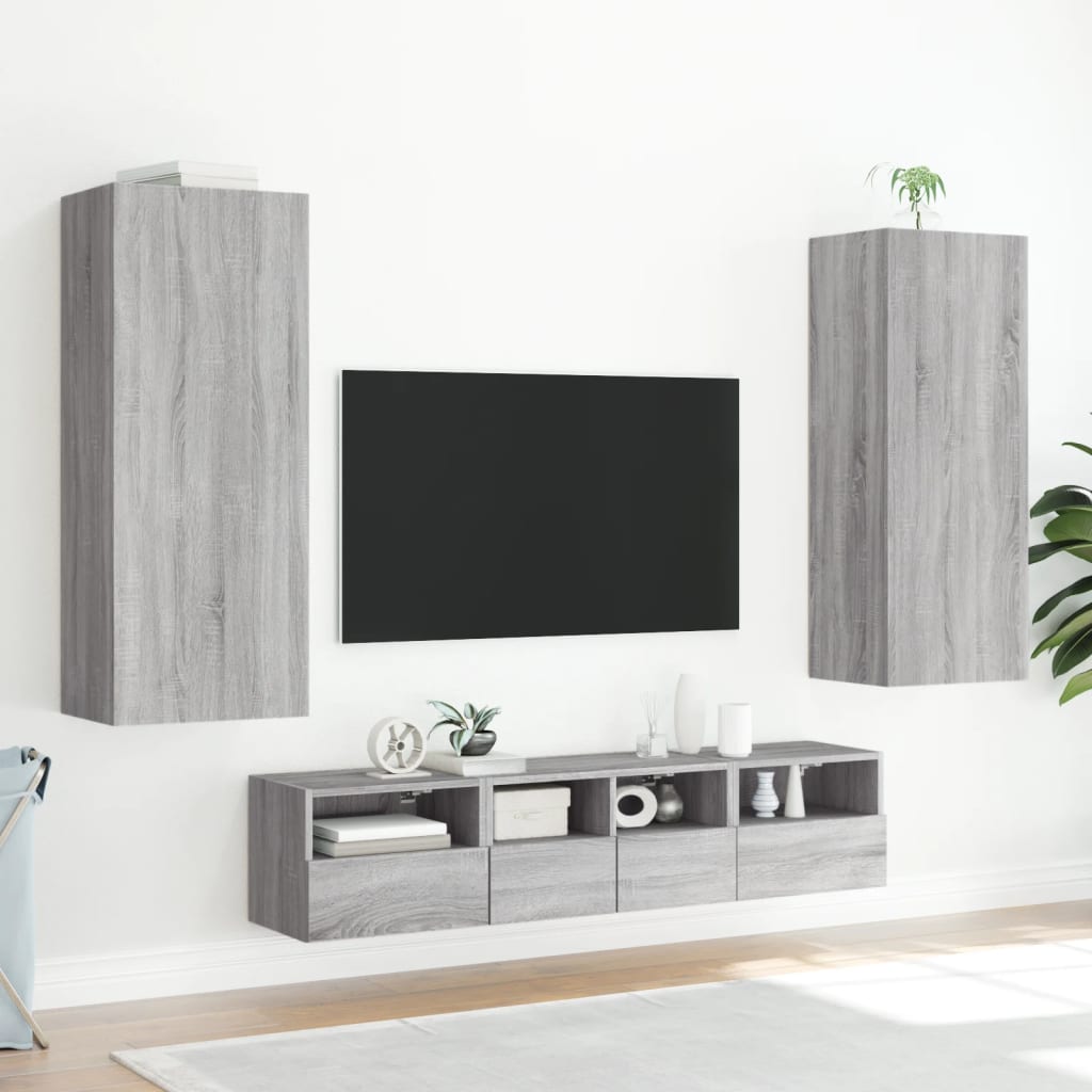 5-Delige Tv-Wandmeubelset Grijs Sonoma Eikenkleurig