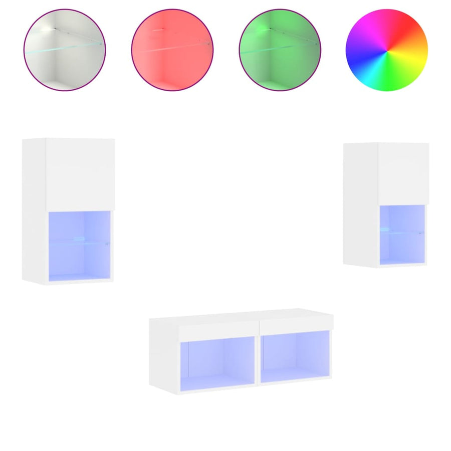 4-Delige Tv-Wandmeubelset Met Led-Verlichting Wit