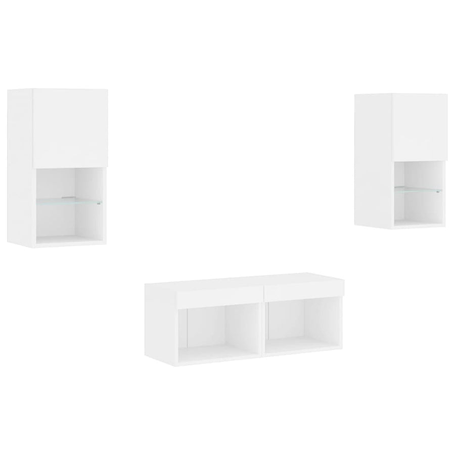 4-Delige Tv-Wandmeubelset Met Led-Verlichting Wit