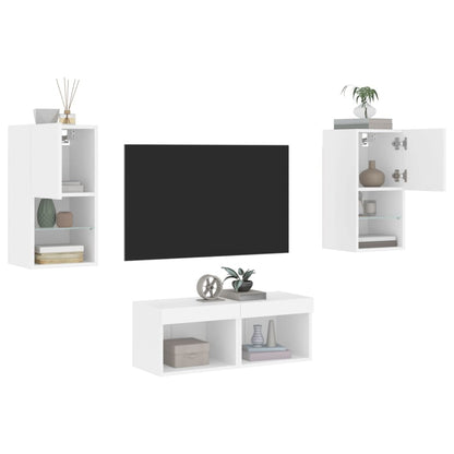 4-Delige Tv-Wandmeubelset Met Led-Verlichting Wit