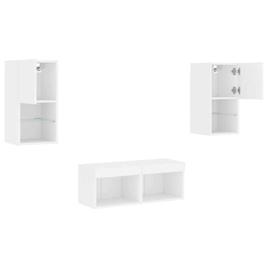 4-Delige Tv-Wandmeubelset Met Led-Verlichting Wit