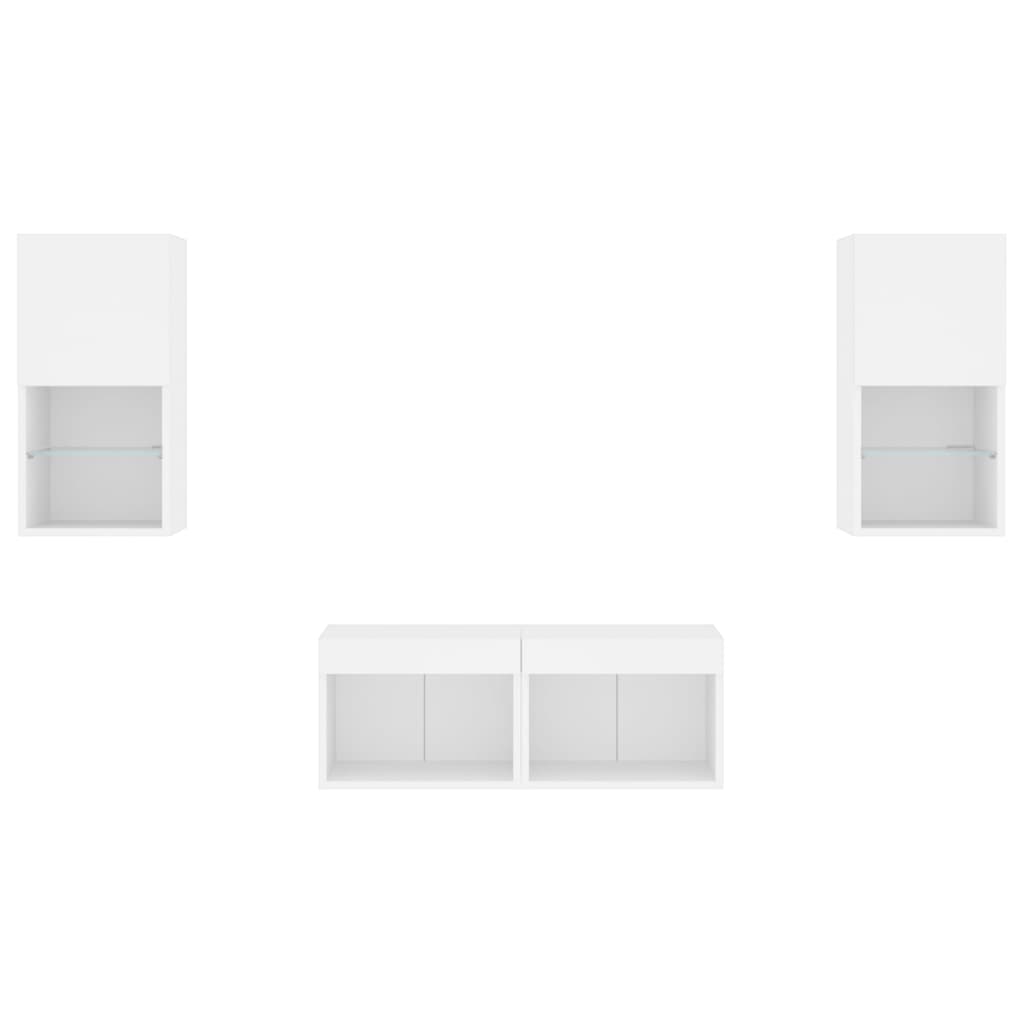 4-Delige Tv-Wandmeubelset Met Led-Verlichting Wit