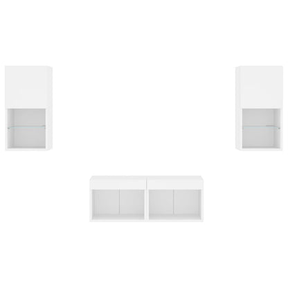 4-Delige Tv-Wandmeubelset Met Led-Verlichting Wit