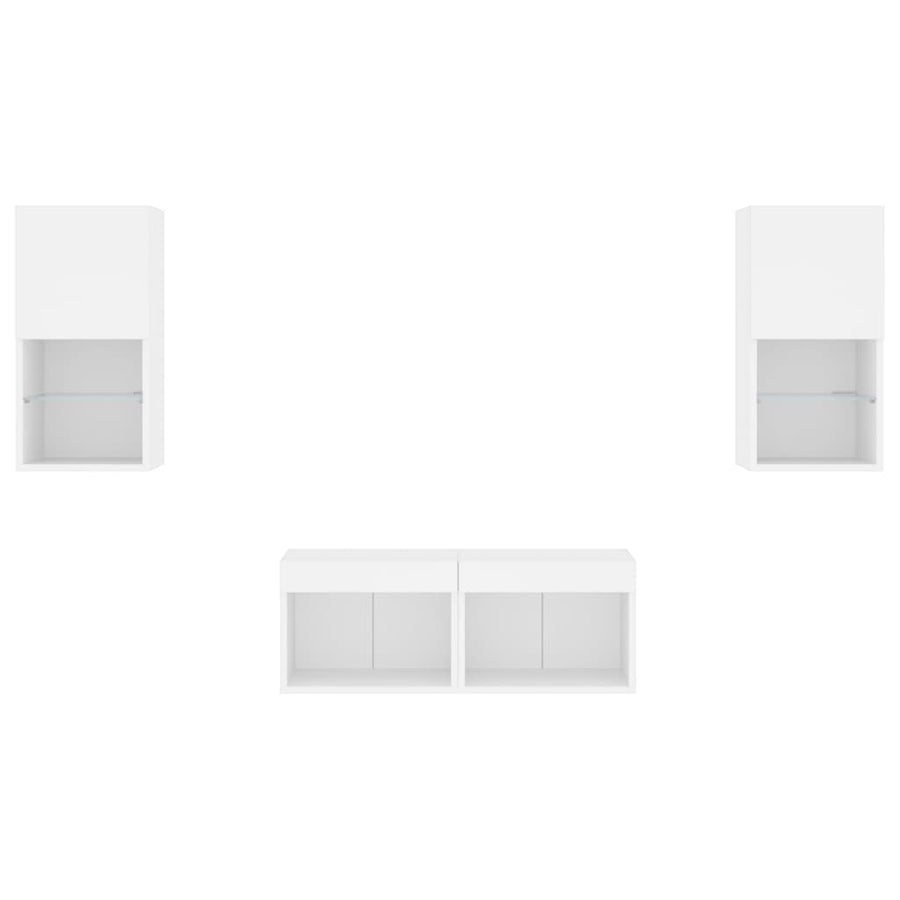 4-Delige Tv-Wandmeubelset Met Led-Verlichting Wit
