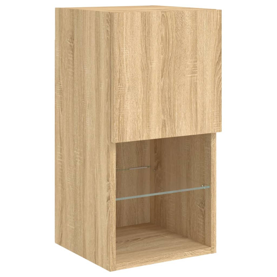 4-Delige Tv-Wandmeubelset Met Led-Verlichting Kleur Sonoma eiken