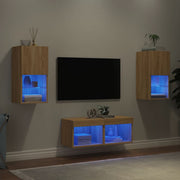 Tv-wandmeubelset 4-delig sonoma eiken met led-verlichting