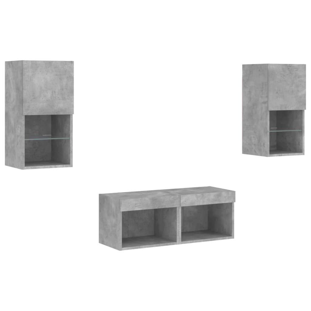 4-Delige Tv-Wandmeubelset Met Led-Verlichting Betongrijs