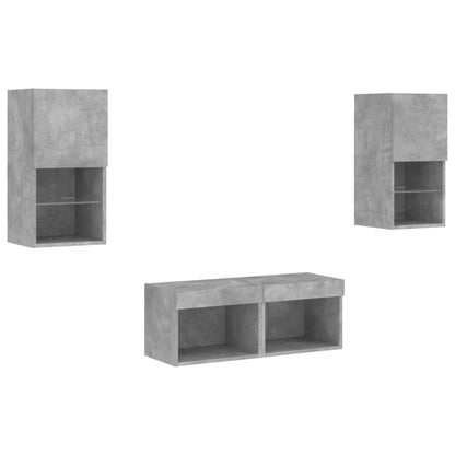 4-Delige Tv-Wandmeubelset Met Led-Verlichting Betongrijs