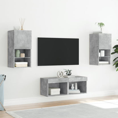 4-Delige Tv-Wandmeubelset Met Led-Verlichting Betongrijs