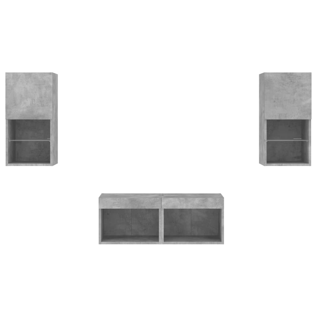 4-Delige Tv-Wandmeubelset Met Led-Verlichting Betongrijs