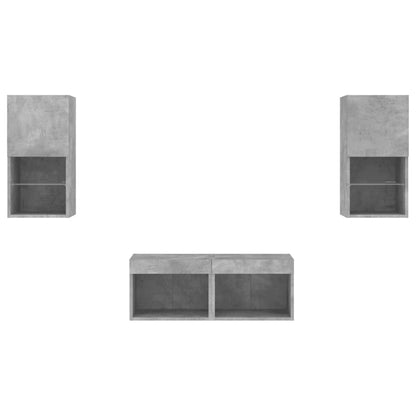 4-Delige Tv-Wandmeubelset Met Led-Verlichting Betongrijs