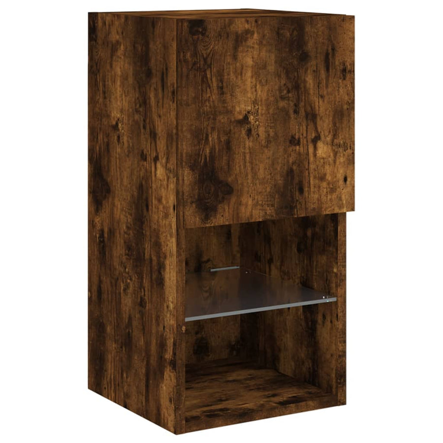4-Delige Tv-Wandmeubelset Met Led-Verlichting Gerookt eiken
