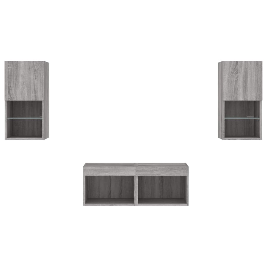 4-delige tv-wandmeubelset met LED-verlichting grijs sonoma