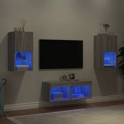 Tv-wandmeubelset 4-delig grijs sonoma met led-verlichting