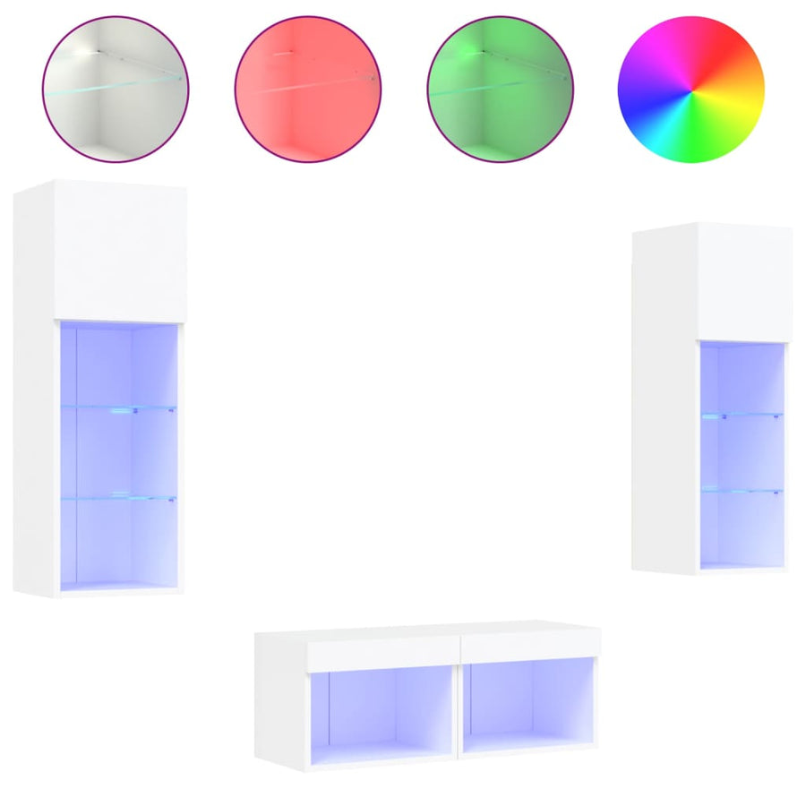 4-Delige Tv-Wandmeubelset Met Led-Verlichting Wit