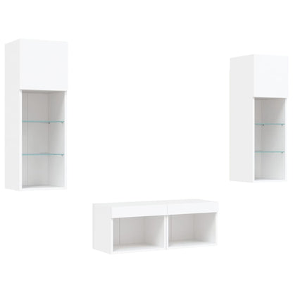 4-Delige Tv-Wandmeubelset Met Led-Verlichting Wit