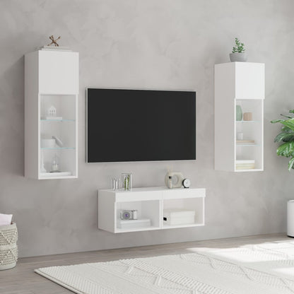 4-Delige Tv-Wandmeubelset Met Led-Verlichting Wit
