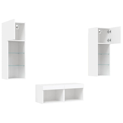4-Delige Tv-Wandmeubelset Met Led-Verlichting Wit