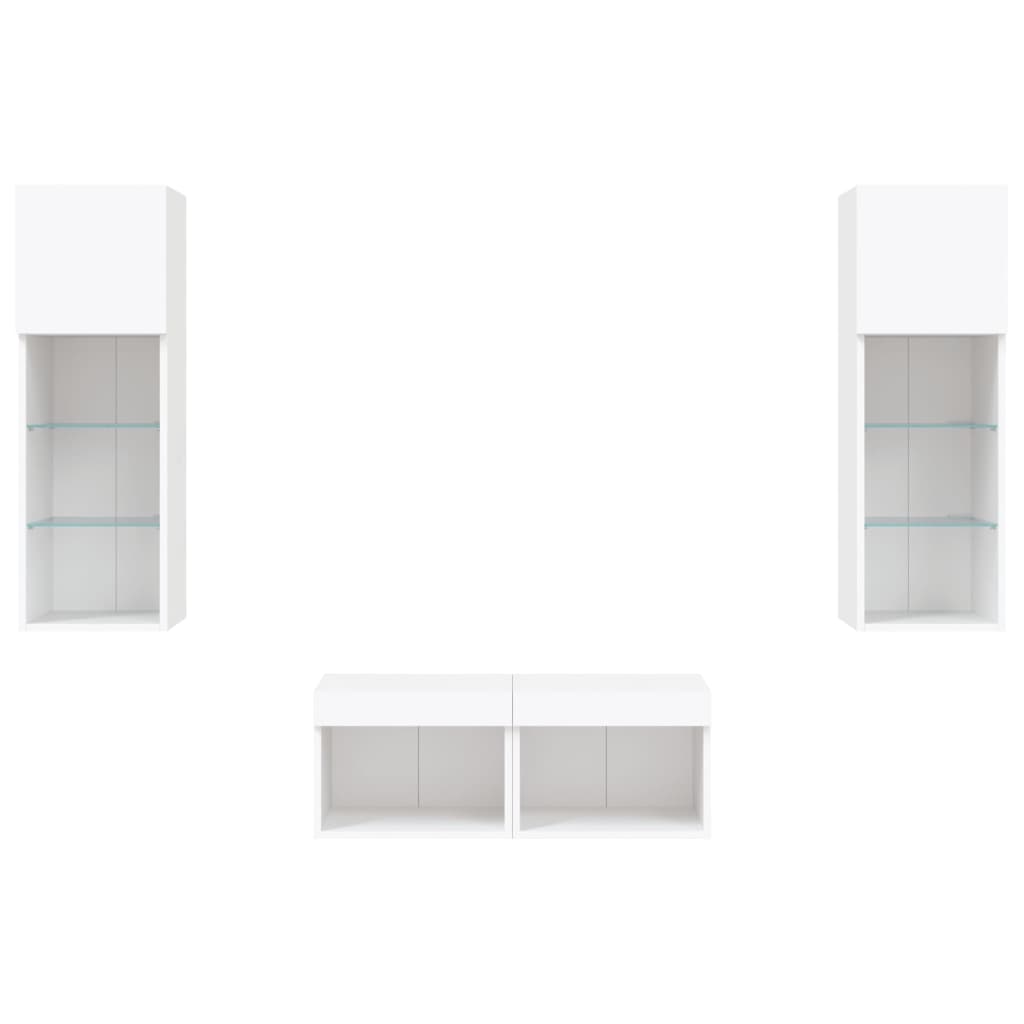 4-Delige Tv-Wandmeubelset Met Led-Verlichting Wit