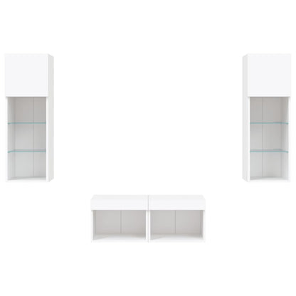 4-Delige Tv-Wandmeubelset Met Led-Verlichting Wit